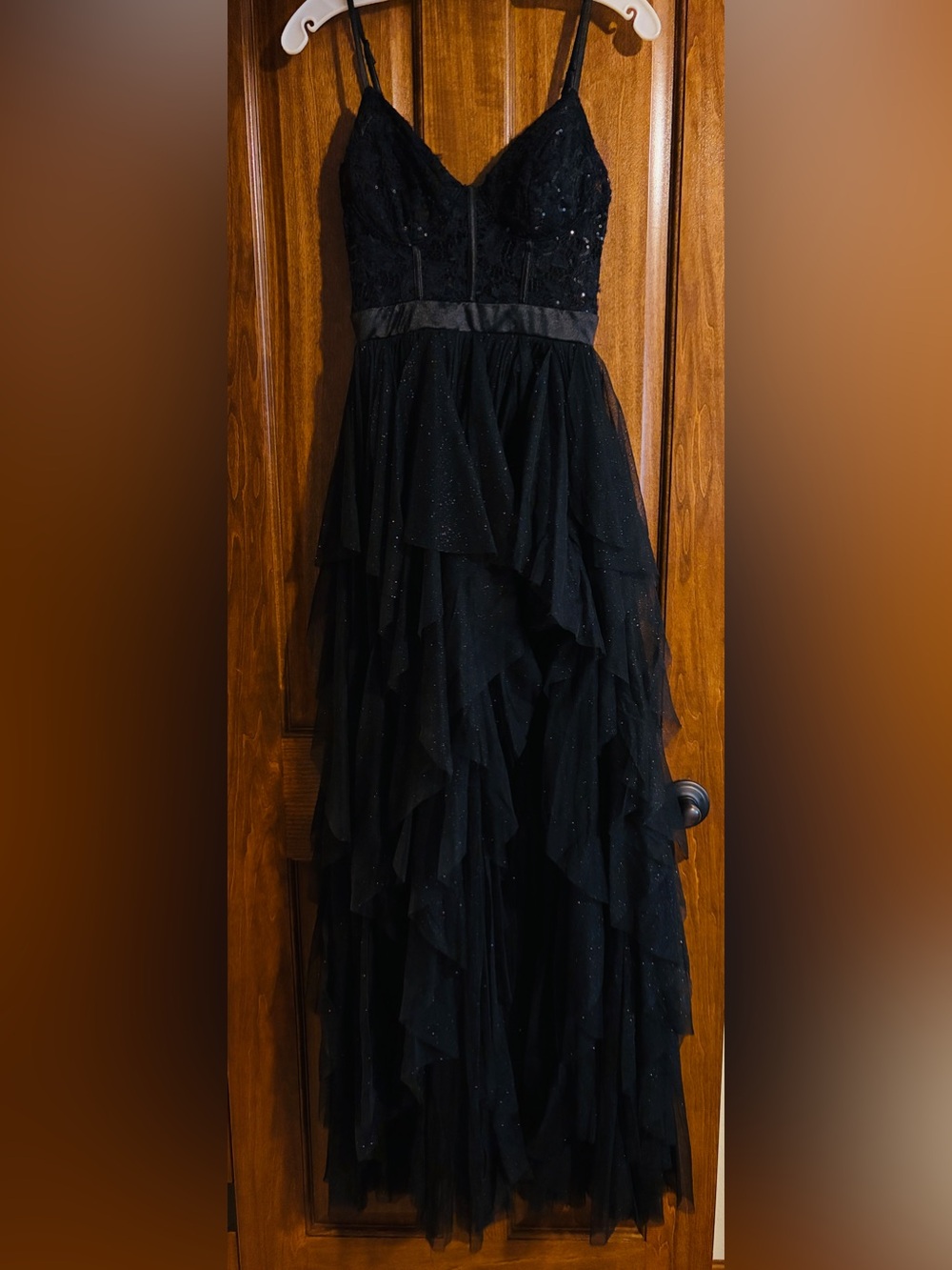 Windsor Black Asymmetrical Layered Ruffle Tulle Dress